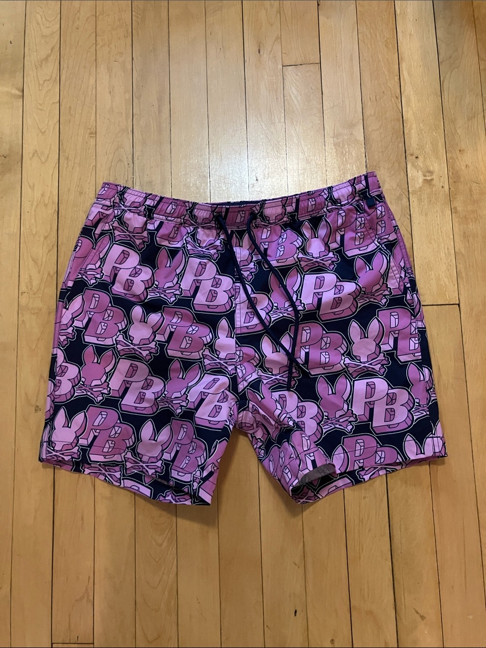 Psycho Bunny Purple Print Logo Swim Trunks Size Medium